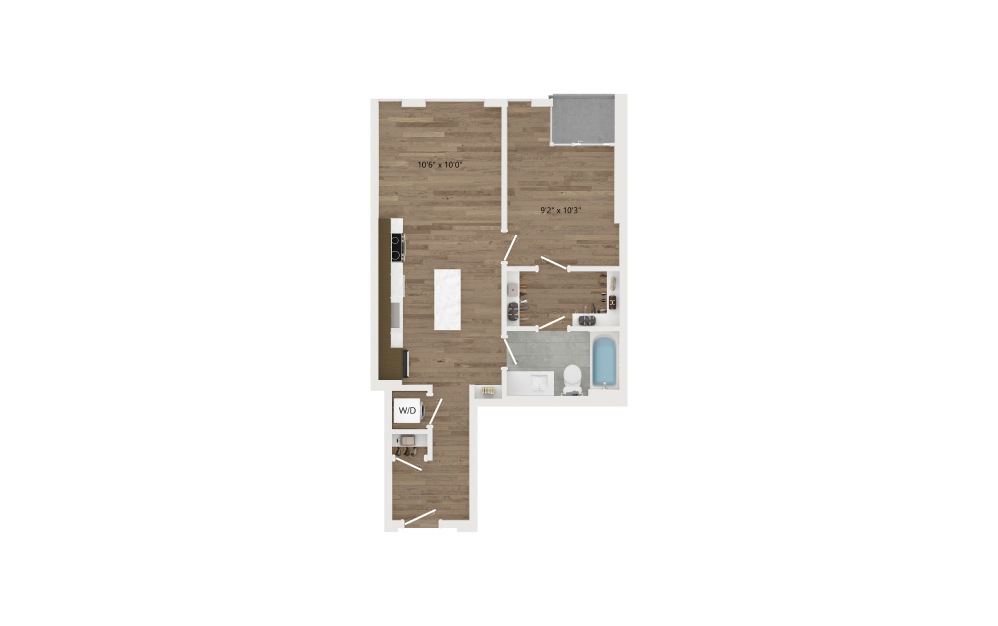 A04 - 1 bedroom floorplan layout with 1 bath and 600 square feet.