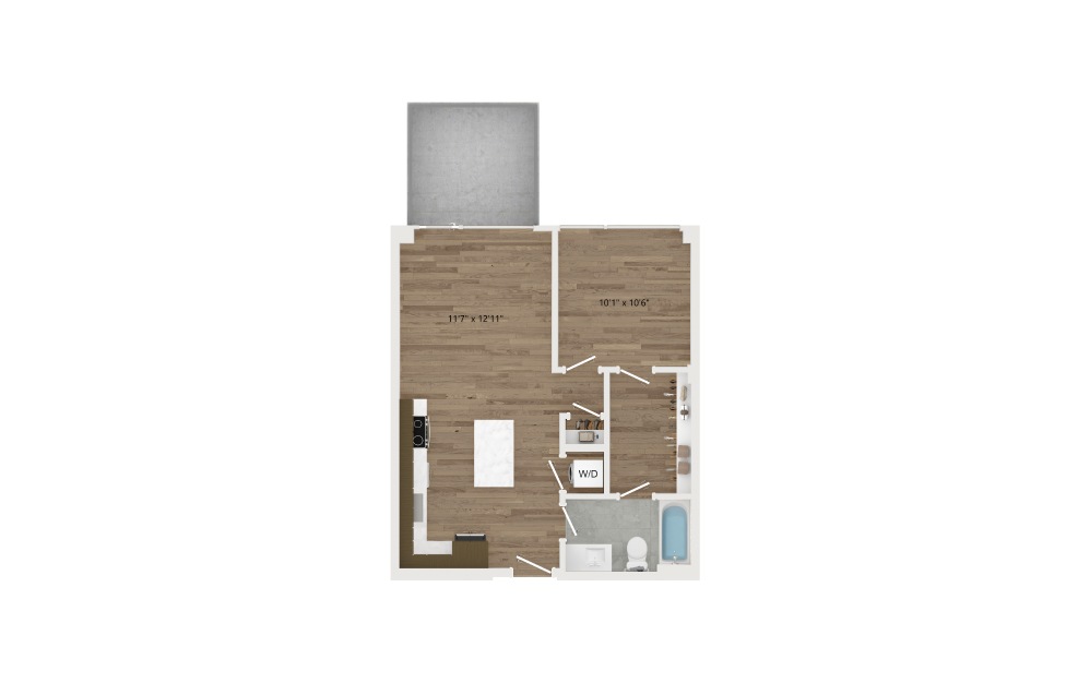 A05 - 1 bedroom floorplan layout with 1 bath and 614 square feet.
