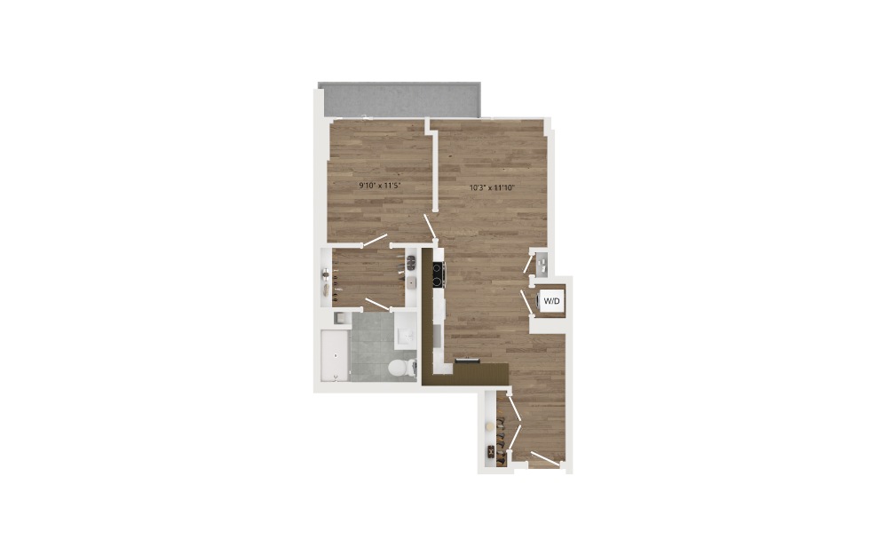 A07 - 1 bedroom floorplan layout with 1 bath and 619 square feet.