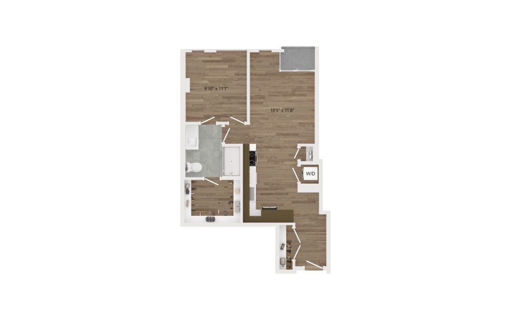 A07.2 - 1 bedroom floorplan layout with 1 bath and 678 square feet.