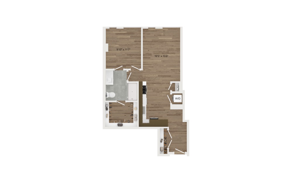 A07.3 - 1 bedroom floorplan layout with 1 bath and 696 square feet.