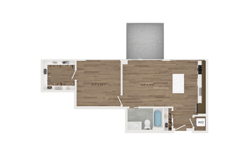 A11 - 1 bedroom floorplan layout with 1 bath and 653 square feet.