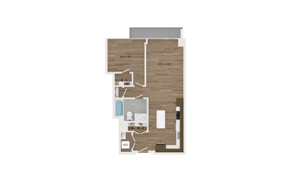 A12 - 1 bedroom floorplan layout with 1 bath and 666 square feet.