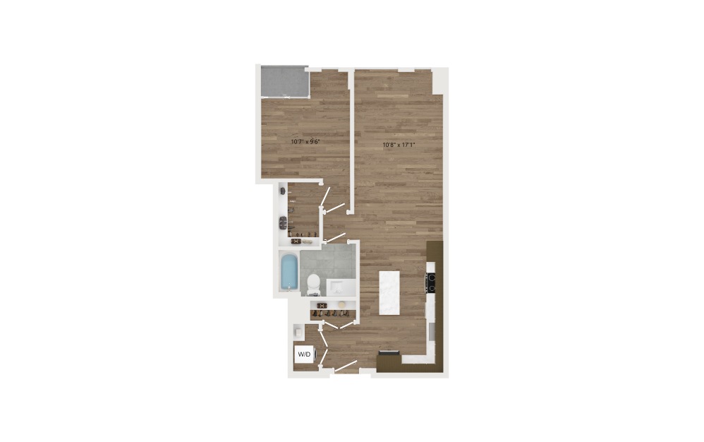 A12.1 - 1 bedroom floorplan layout with 1 bath and 728 square feet.