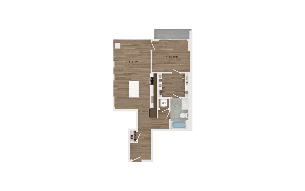 A13 - 1 bedroom floorplan layout with 1 bath and 696 square feet.