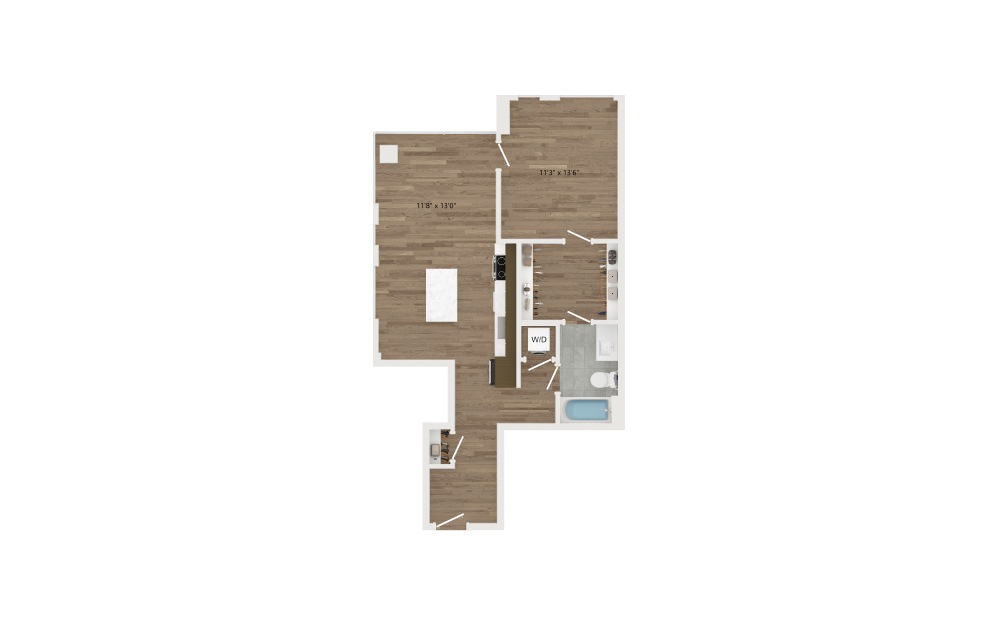 A13.2 - 1 bedroom floorplan layout with 1 bath and 733 square feet.