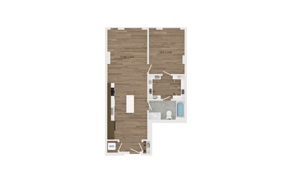 A14.1 - 1 bedroom floorplan layout with 1 bath and 754 square feet.