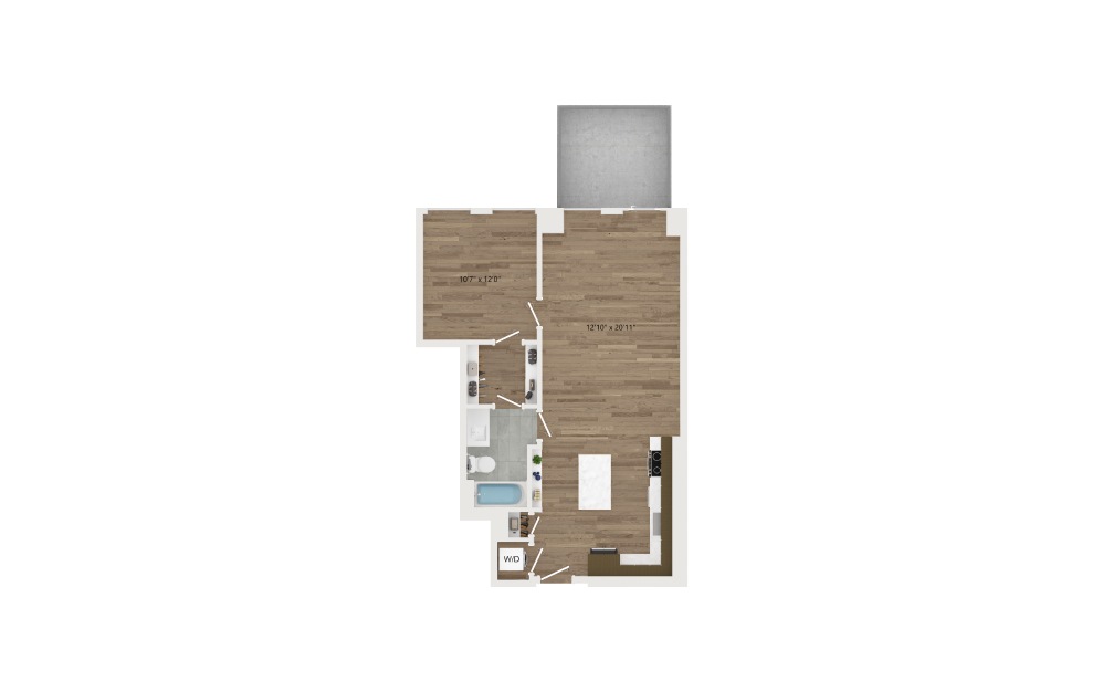 A16 - 1 bedroom floorplan layout with 1 bath and 762 square feet.