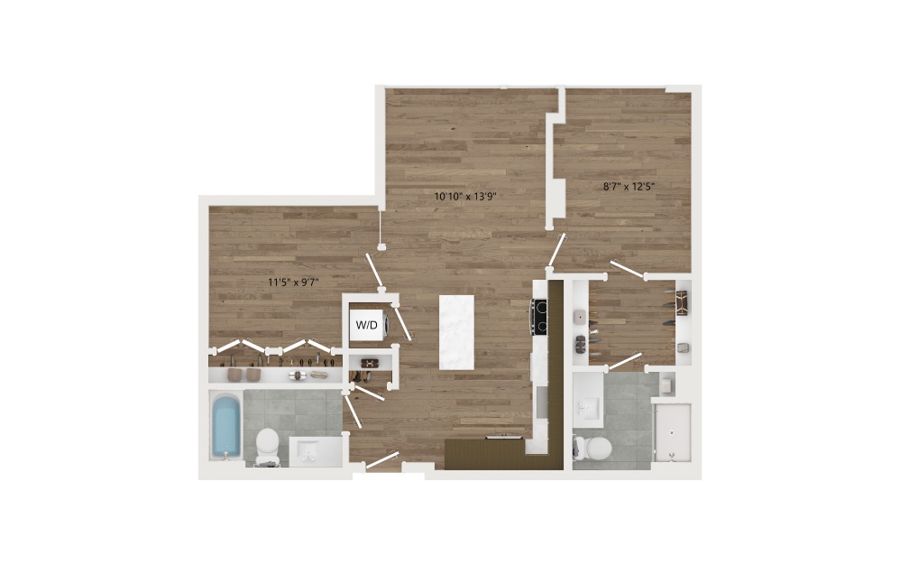 C01 - 2 bedroom floorplan layout with 2 baths and 792 square feet.