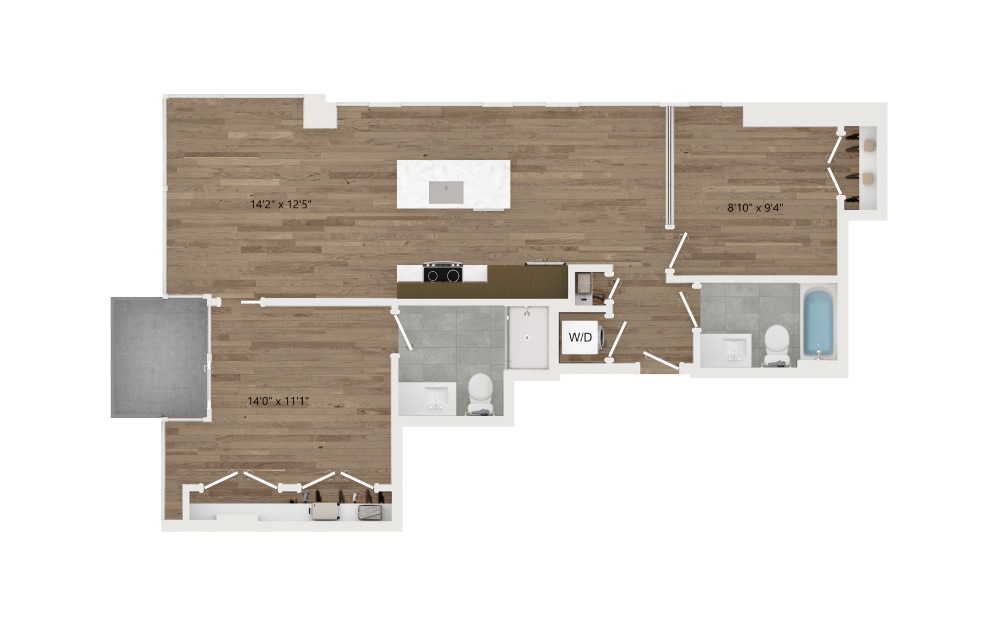 C03.1 - 2 bedroom floorplan layout with 2 baths and 903 square feet.