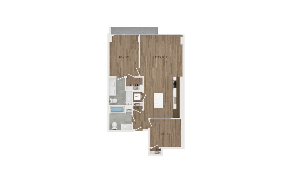 C04 - 2 bedroom floorplan layout with 2 baths and 928 square feet.