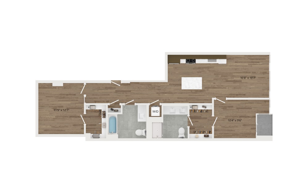 C06 - 2 bedroom floorplan layout with 2 baths and 999 square feet.
