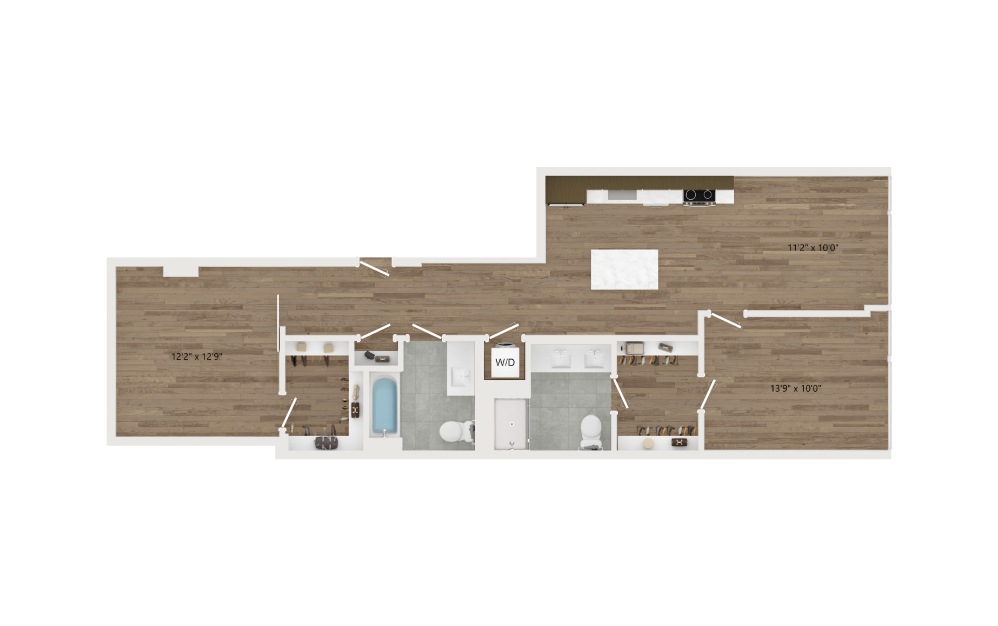 C06.2 - 2 bedroom floorplan layout with 2 baths and 1018 square feet.