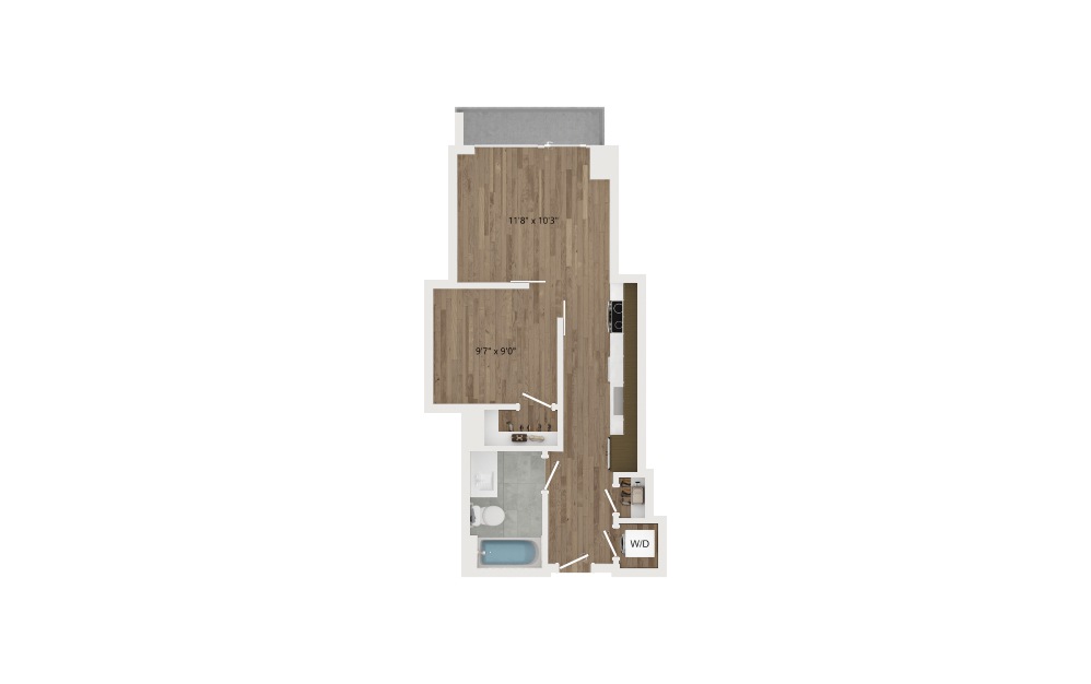 JA01 - 1 bedroom floorplan layout with 1 bath and 467 square feet.