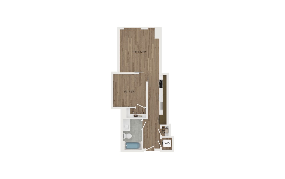 JA01.1 - 1 bedroom floorplan layout with 1 bath and 514 square feet.