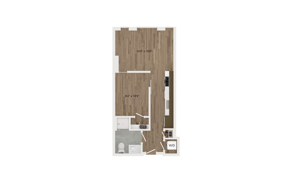 JA02 - 1 bedroom floorplan layout with 1 bath and 479 square feet.