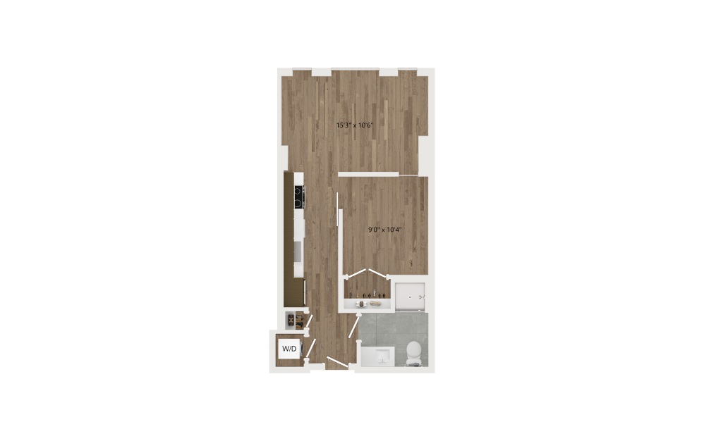 JA03 - 1 bedroom floorplan layout with 1 bath and 492 square feet.