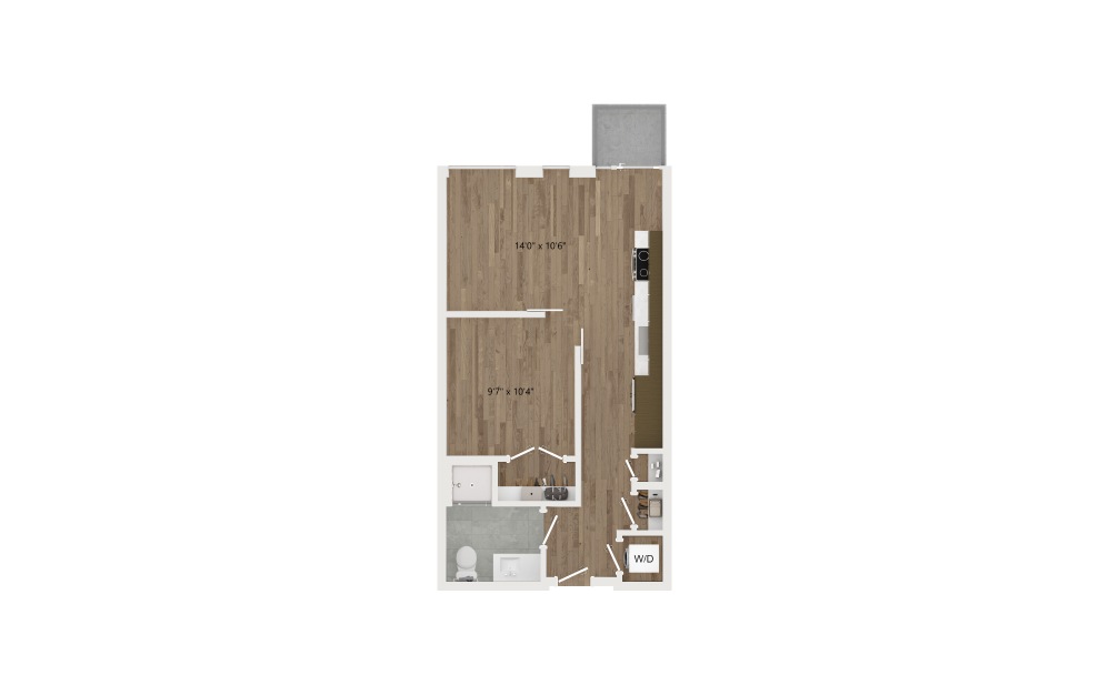 JA04 - 1 bedroom floorplan layout with 1 bath and 535 square feet.