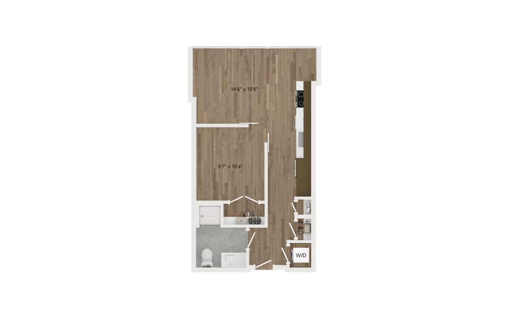 JA04.1 - 1 bedroom floorplan layout with 1 bath and 542 square feet.