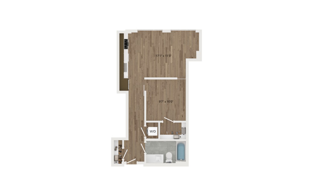 JA07 - 1 bedroom floorplan layout with 1 bath and 556 square feet.
