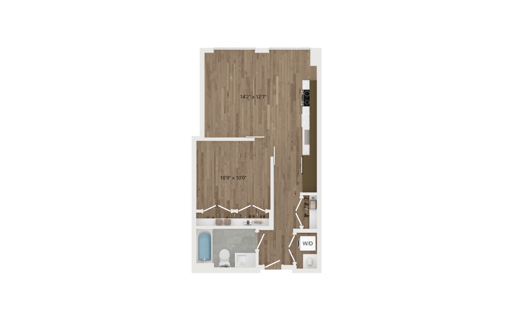 JA09 - 1 bedroom floorplan layout with 1 bath and 570 square feet.