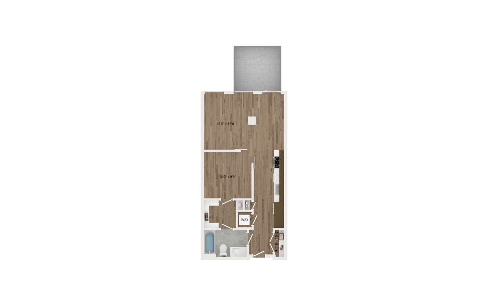 JA11 - 1 bedroom floorplan layout with 1 bath and 613 square feet.
