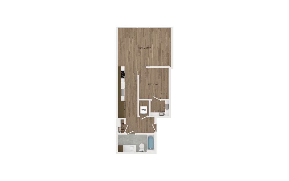 JA13.2 - 1 bedroom floorplan layout with 1 bath and 624 square feet.