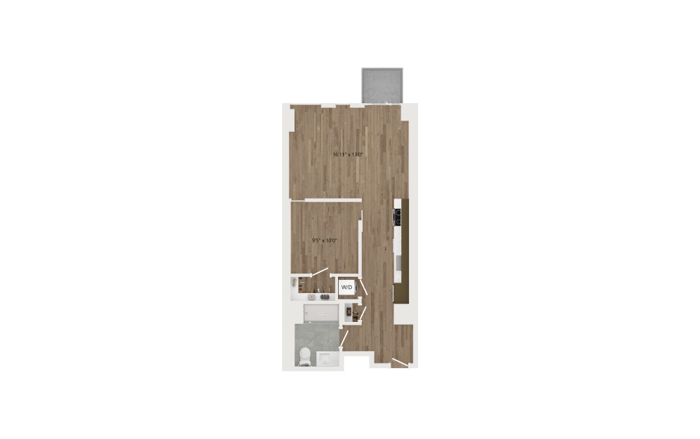 JA14.1 - 1 bedroom floorplan layout with 1 bath and 649 square feet.