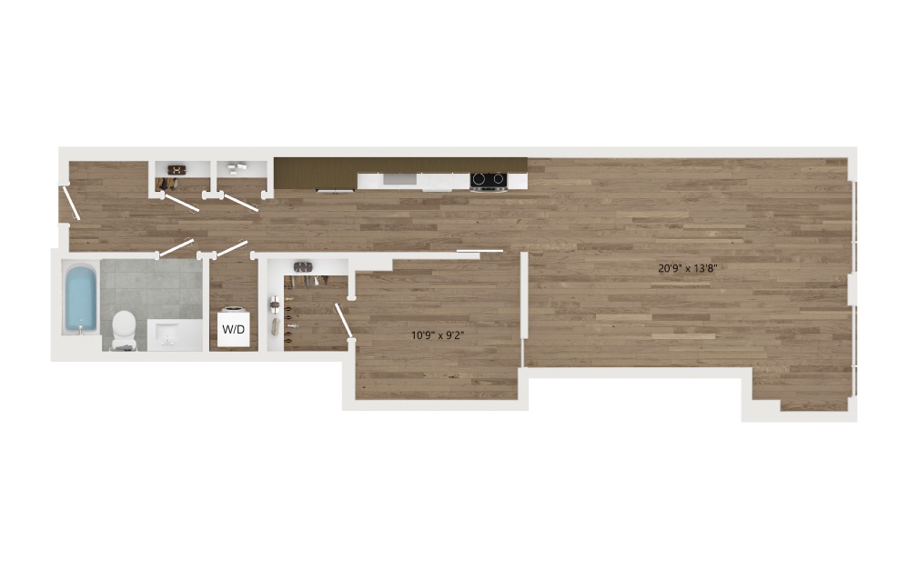 JA15.3 - 1 bedroom floorplan layout with 1 bath and 763 square feet.