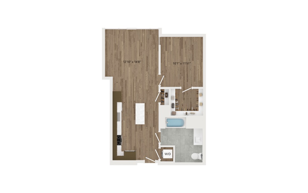 JA16 - 1 bedroom floorplan layout with 1 bath and 700 square feet.
