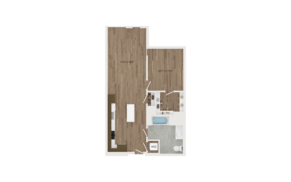 JA16.2 - 1 bedroom floorplan layout with 1 bath and 722 square feet.
