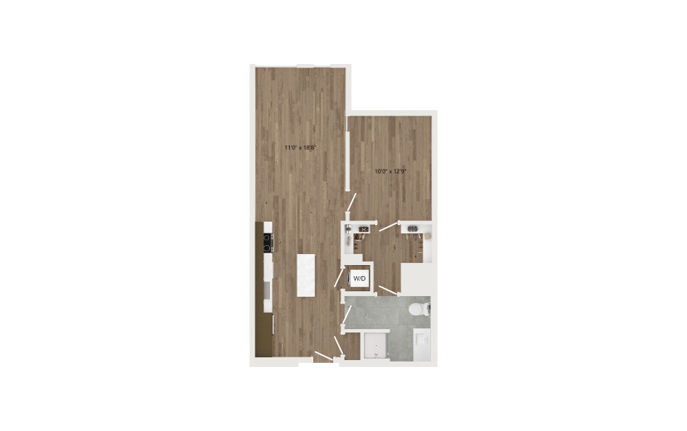 JA16.3 - 1 bedroom floorplan layout with 1 bath and 722 square feet.