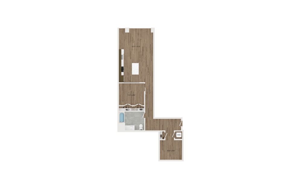 JB01.2 Den - 1 bedroom floorplan layout with 1 bathroom and 923 square feet