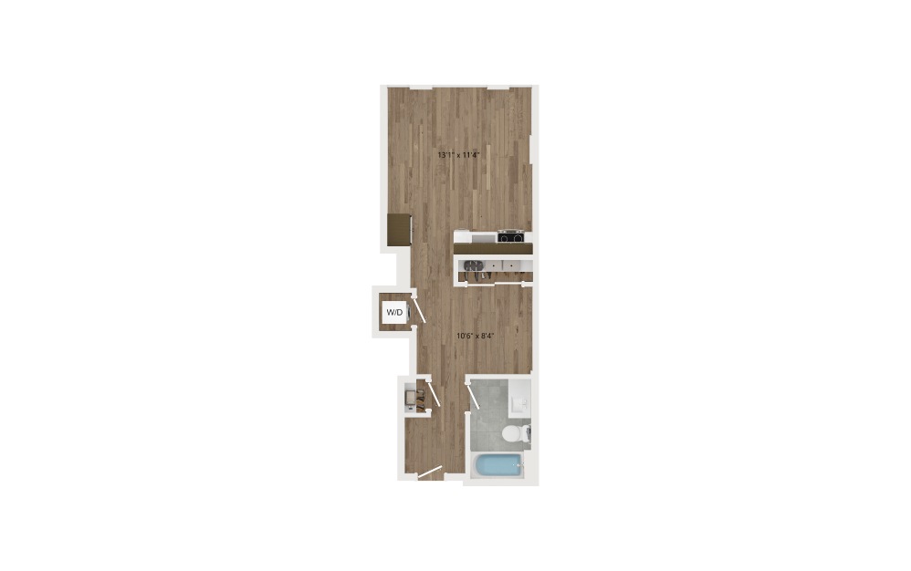 SB02.1 Den - Studio floorplan layout with 1 bathroom and 477 square feet