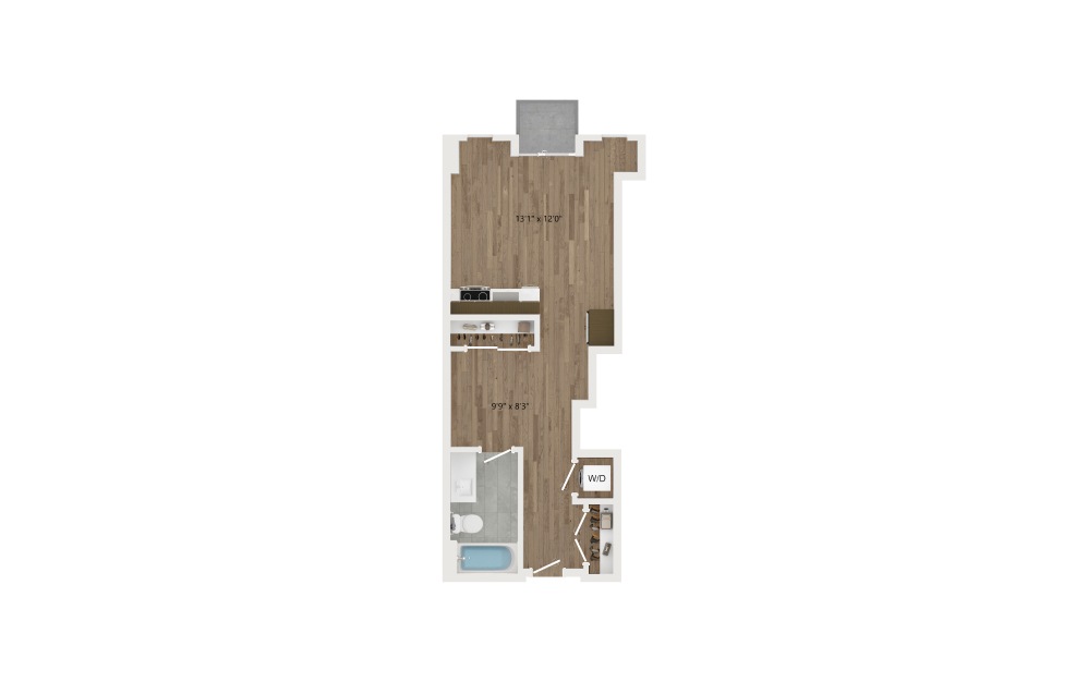 SB03 Den - Studio floorplan layout with 1 bath and 476 square feet.