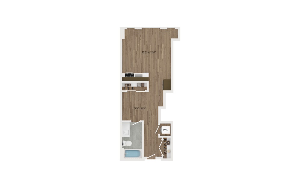 SB03.1 Den - Studio floorplan layout with 1 bathroom and 483 square feet