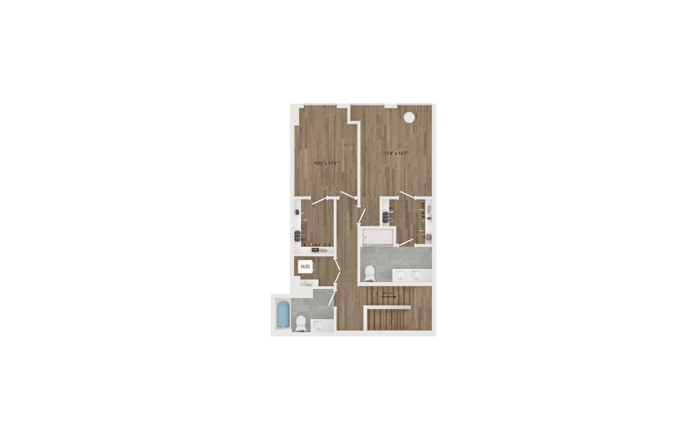 TH.DB4 Townhouse - 2 bedroom floorplan layout with 2.5 bathrooms and 1623 square feet (Floor 2)