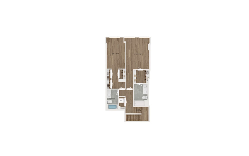 TH.DB5 Townhouse - 2 bedroom floorplan layout with 2.5 bathrooms and 1850 square feet (Floor 2)