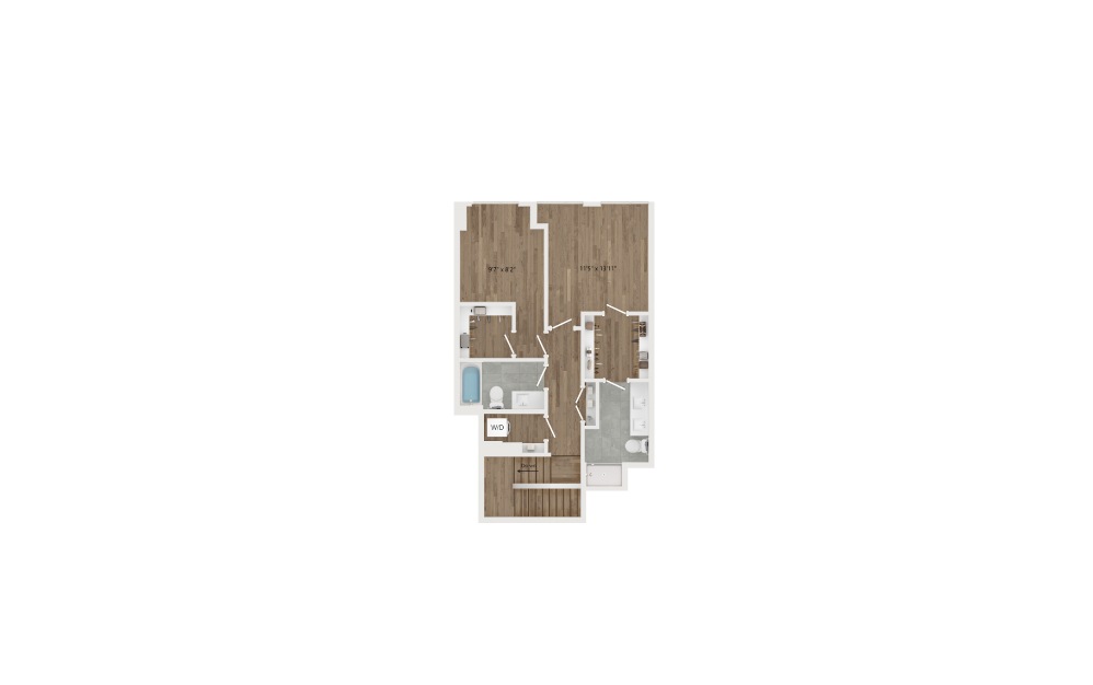 TH.DB3 Townhouse - 2 bedroom floorplan layout with 2.5 baths and 1584 square feet. (Floor 2)