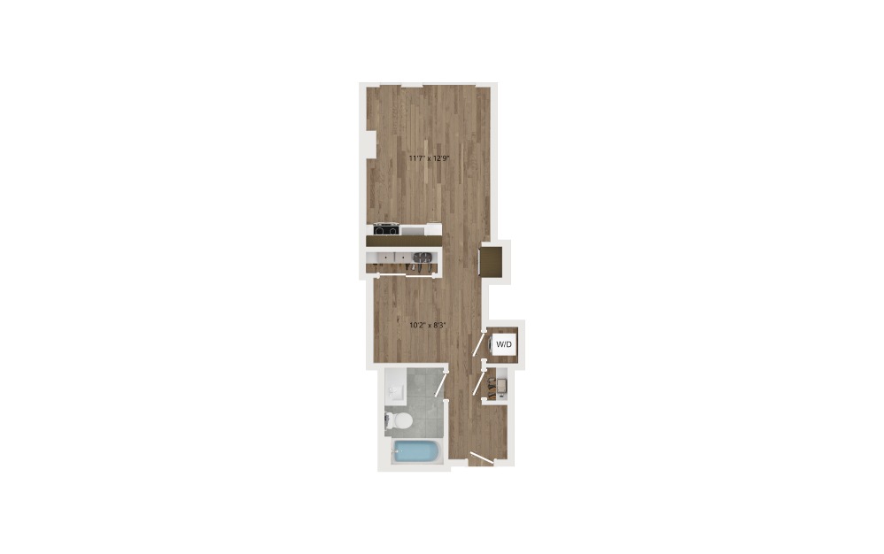 SB01 Den - Studio floorplan layout with 1 bathroom and 450 square feet