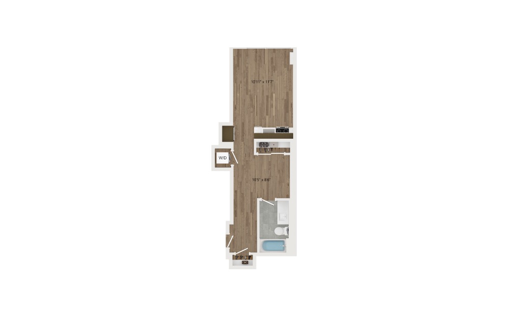 SB04 Den - Studio floorplan layout with 1 bath and 505 square feet.